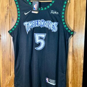 Nike Timberwolves Black and Green #5 Basketball Jersey